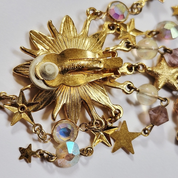 Kirks Folly Gold Tone Sun Face Stars Iridescent Beads Dangle Clip-on Earring - Picture 4 of 4